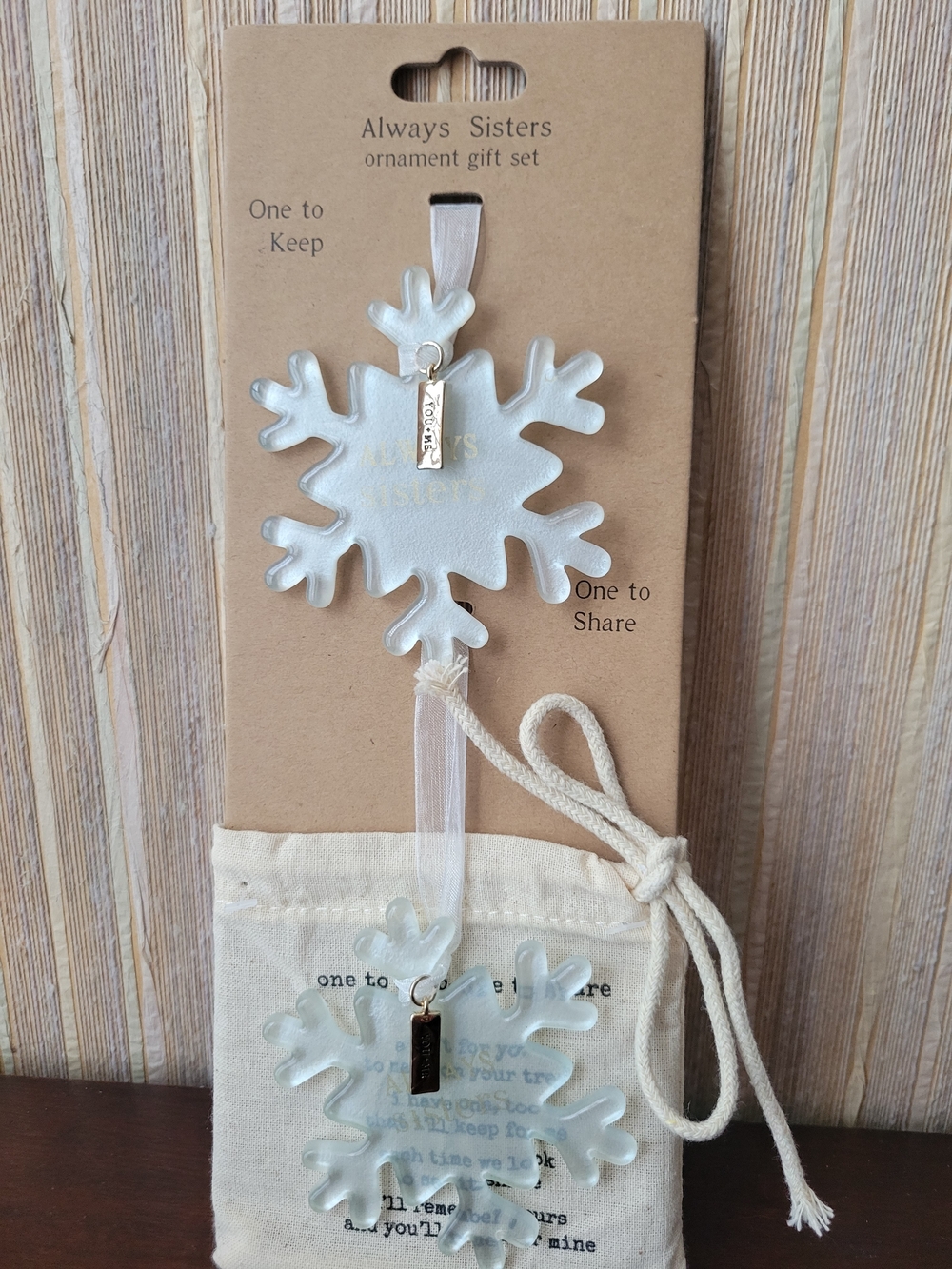Demdaco Always Sisters Frosted White Snowflake Ornament Gift Set NWT